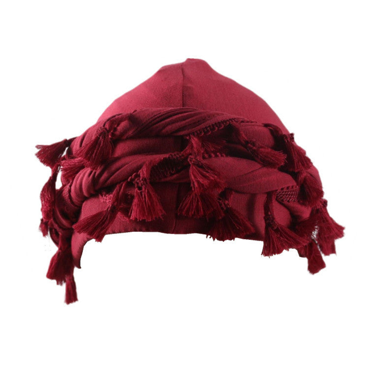 Men's Satin Lined Sleeve Tassel Special Twist Tail Hat